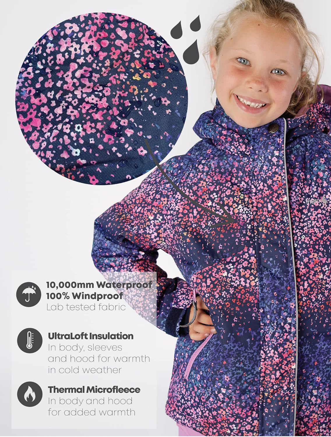 Kids Ski Jacket | Toddler Lightweight Rain Jacket W Hoodie & Zippered Pockets | Waterproof Winter Coat for Girls & Boys