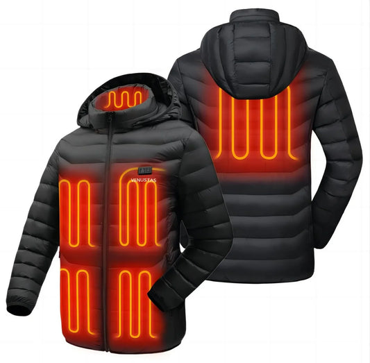 Heated Jacket with Battery Pack 7.4V, 6 Heat Zones, Heated Coat for Women and Men, Detachable Hood (XS)