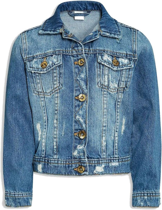 Kids Girls Denim Distressed Button up Jacket